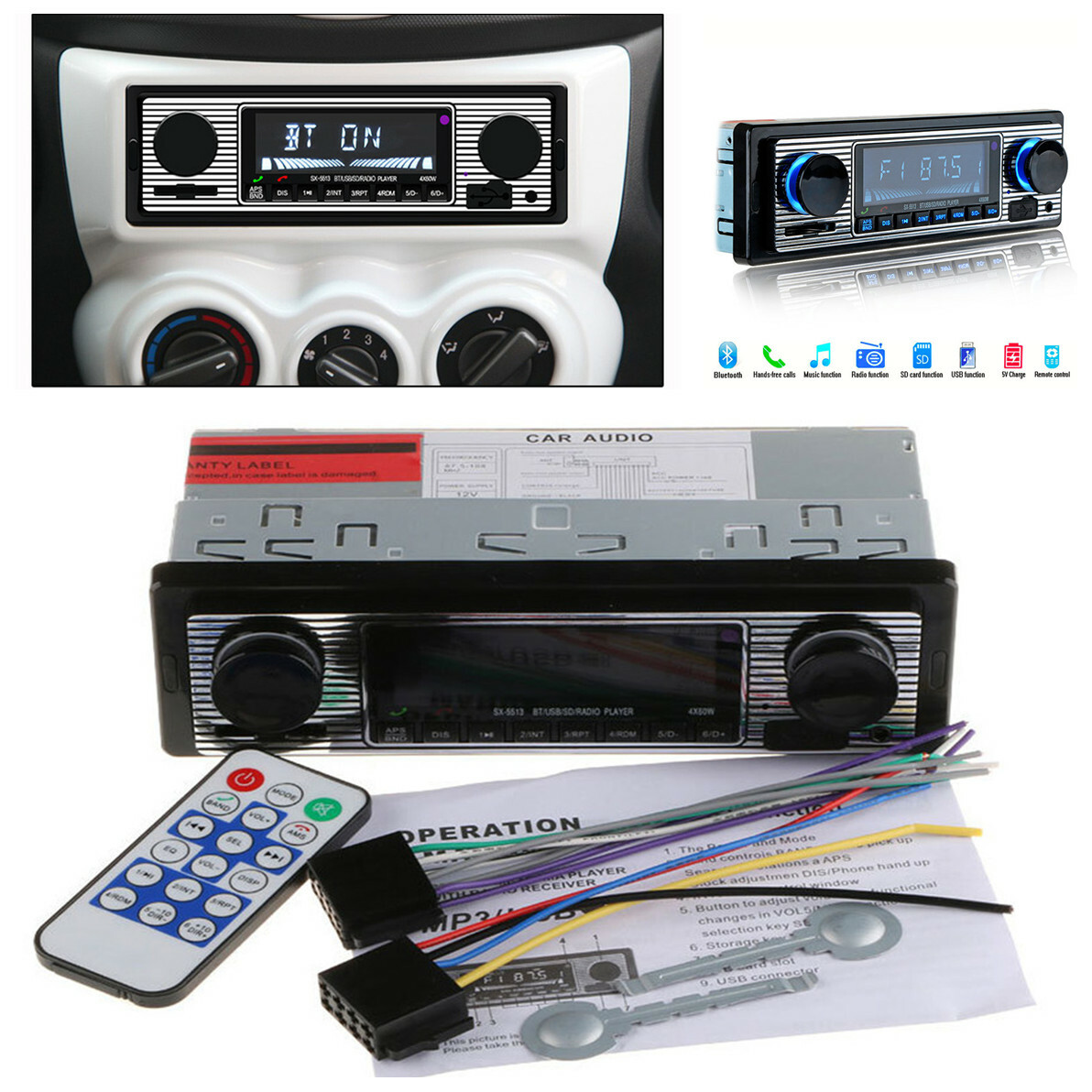 4-Channel Digital Car Bluetooth Audio USB/SD/FM/WMA/MP3/WAV Radio Stereo Player