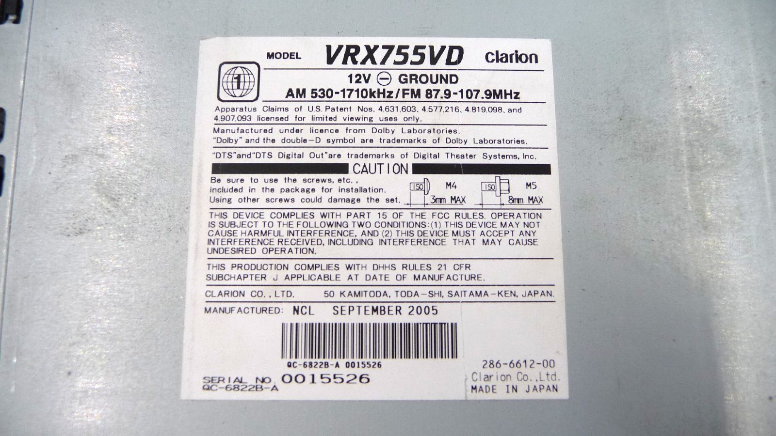 CLARION VRX755VD 7in tilt touchscreen display old school CD MP3 DVD stereo JAPAN