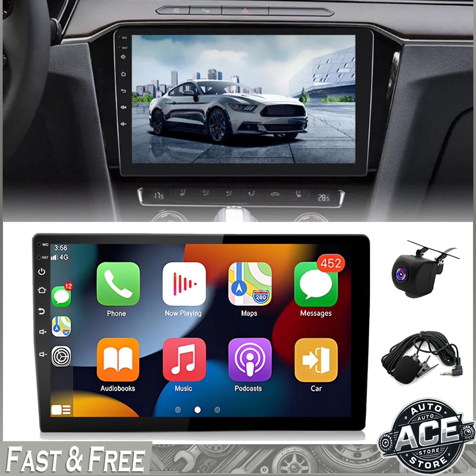 4G+64G Android 13.0 CarPlay Car Stereo Radio10.1” Double 2 Din GPS Navigation