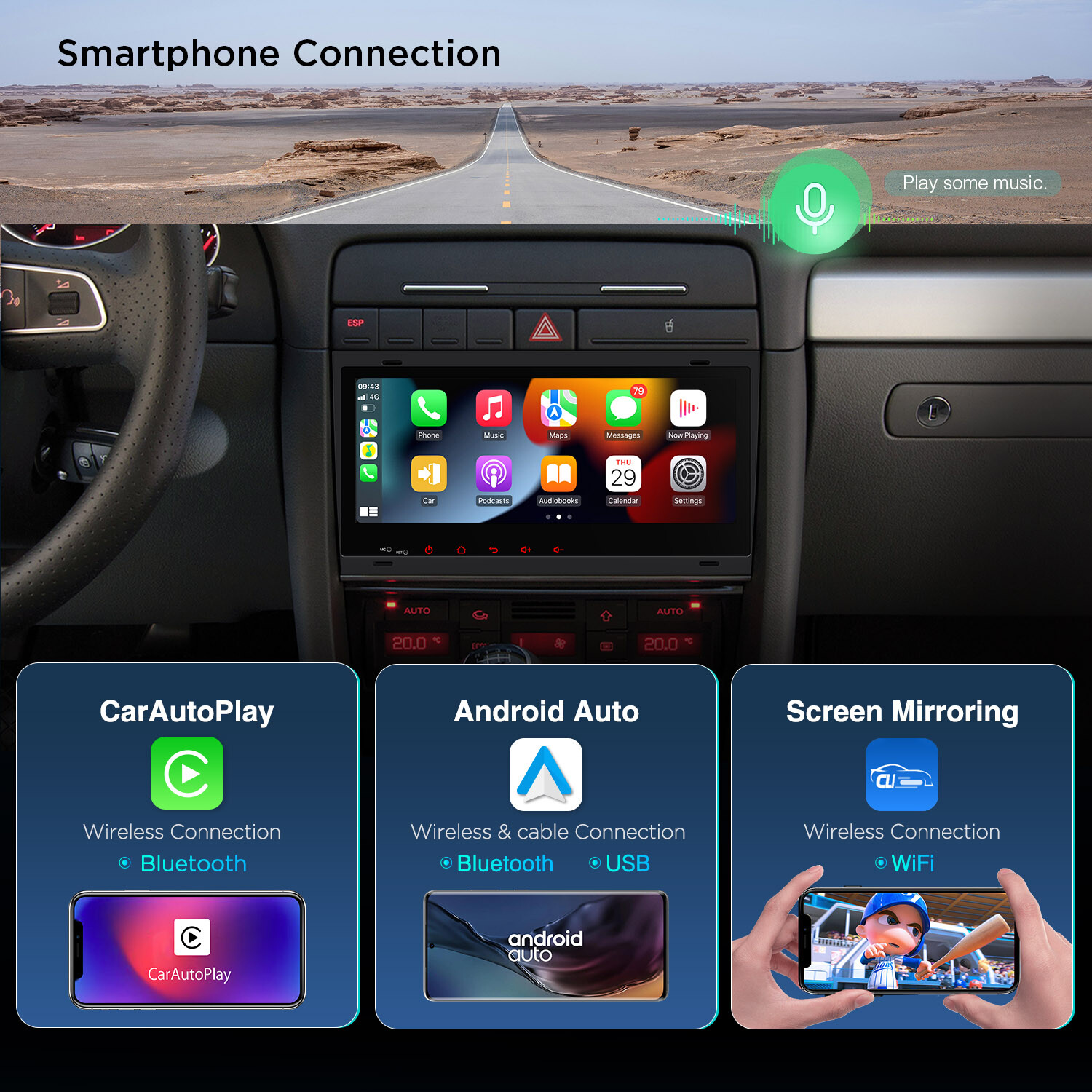 8.8″ Android 14 8-Core 4+64GB Car GPS Stereo Radio Sat Nav For Audi A4 S4 RS4 B6