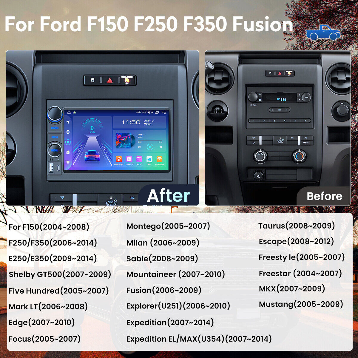 7″ Car Radio Stereo for Ford F150 2004-2008 Android Carplay GPS FM 8 CORE 4G+64G