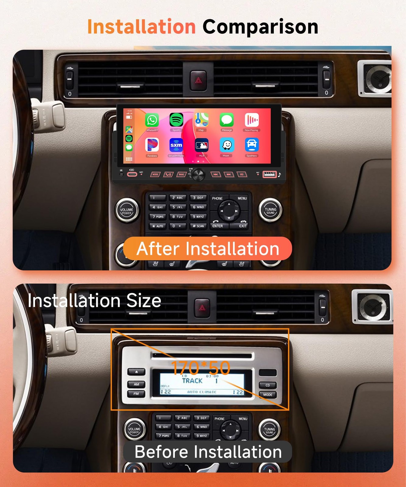 Car Stereo Single Din Wireless Carplay 6.86 inch Touch Screen Android Auto, C…