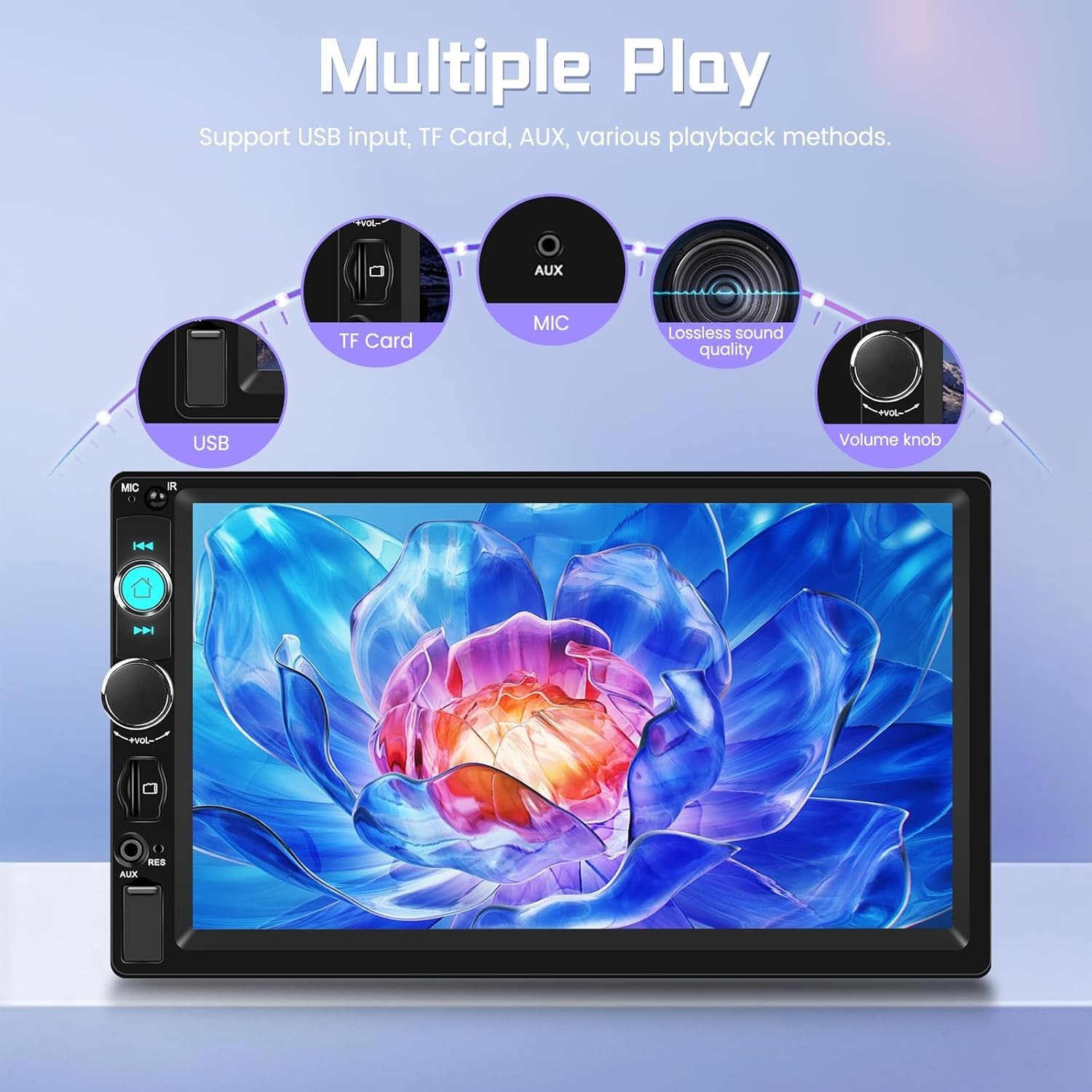 7 Inch Single Din Car Stereo MP5 Multimedia Player with Wireless Carplay Andr…