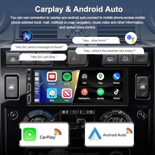 Single Din Car Stereo with Carplay and Android Auto – 6.86 inch Car Radio