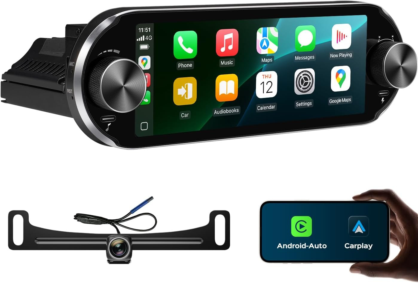 6.86″ Single Din Touchscreen Car Radio Wireless Carplay/Wired Android Auto, 1280