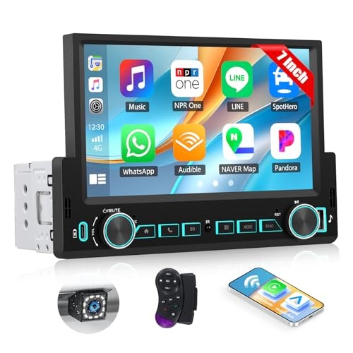 Single Din Car Stereo with Wireless Carplay&Android 7 Inch with Carplay&Button