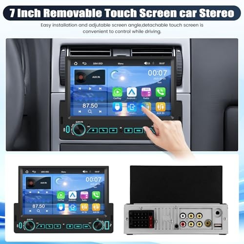 Single Din Car Stereo with Wireless Carplay&Android 7 Inch with Carplay&Button