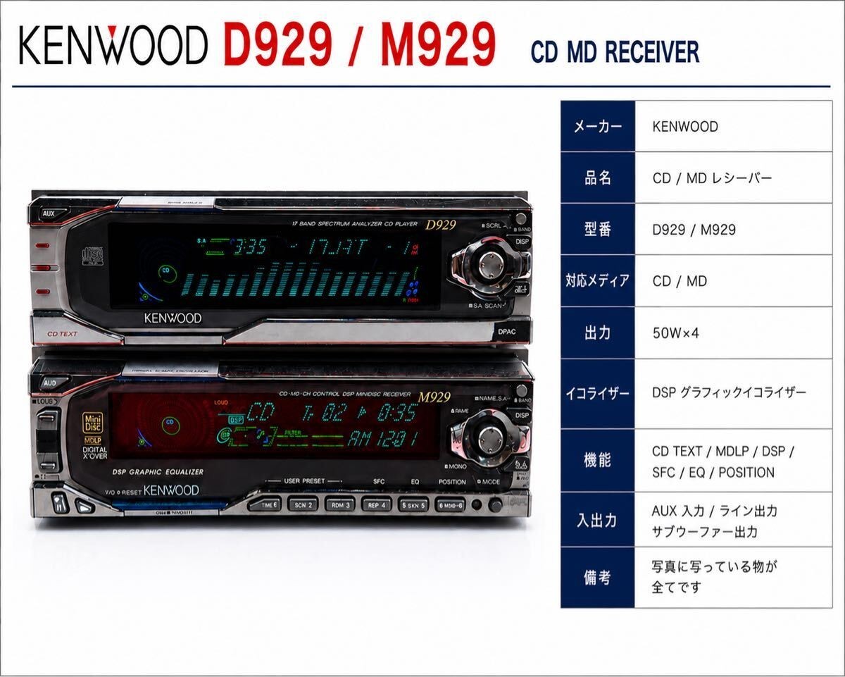 Kenwood M929 D929 CD MD Player Head Unit Set JDM Old School Car Audio Japan