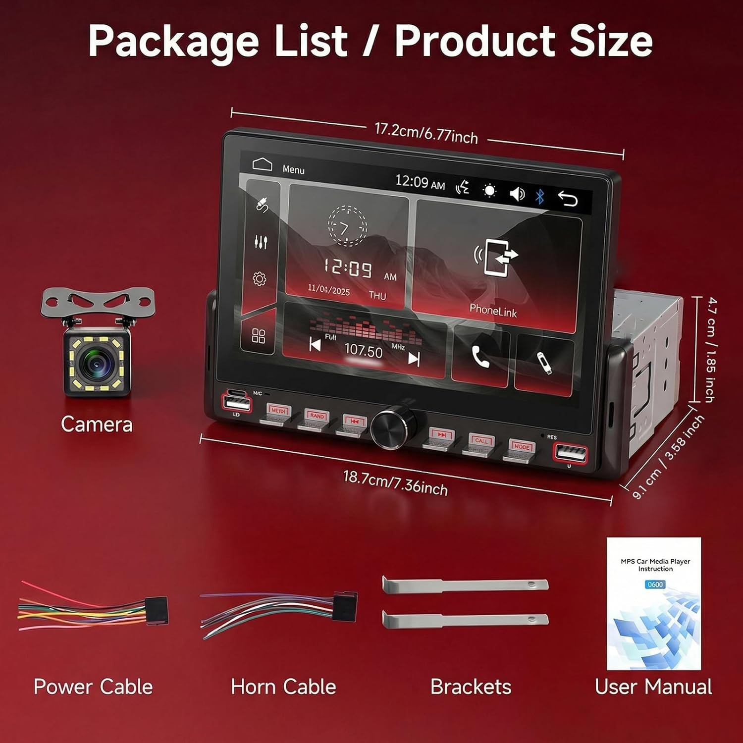 Single Din Touchscreen Car Radio with Bluetooth & Backup Camera Support