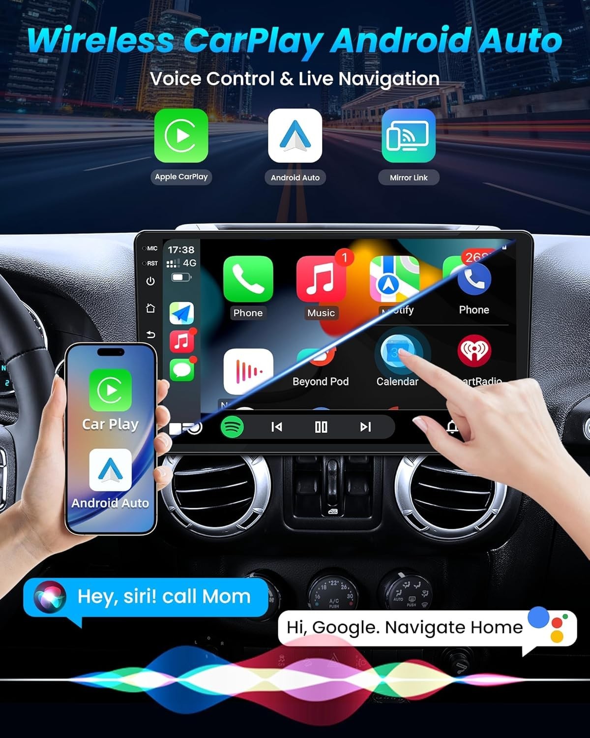 Jeep Wrangler 2007-2017 Car Stereo 2+64GB Carplay Android GPS 10″ Touchscreen