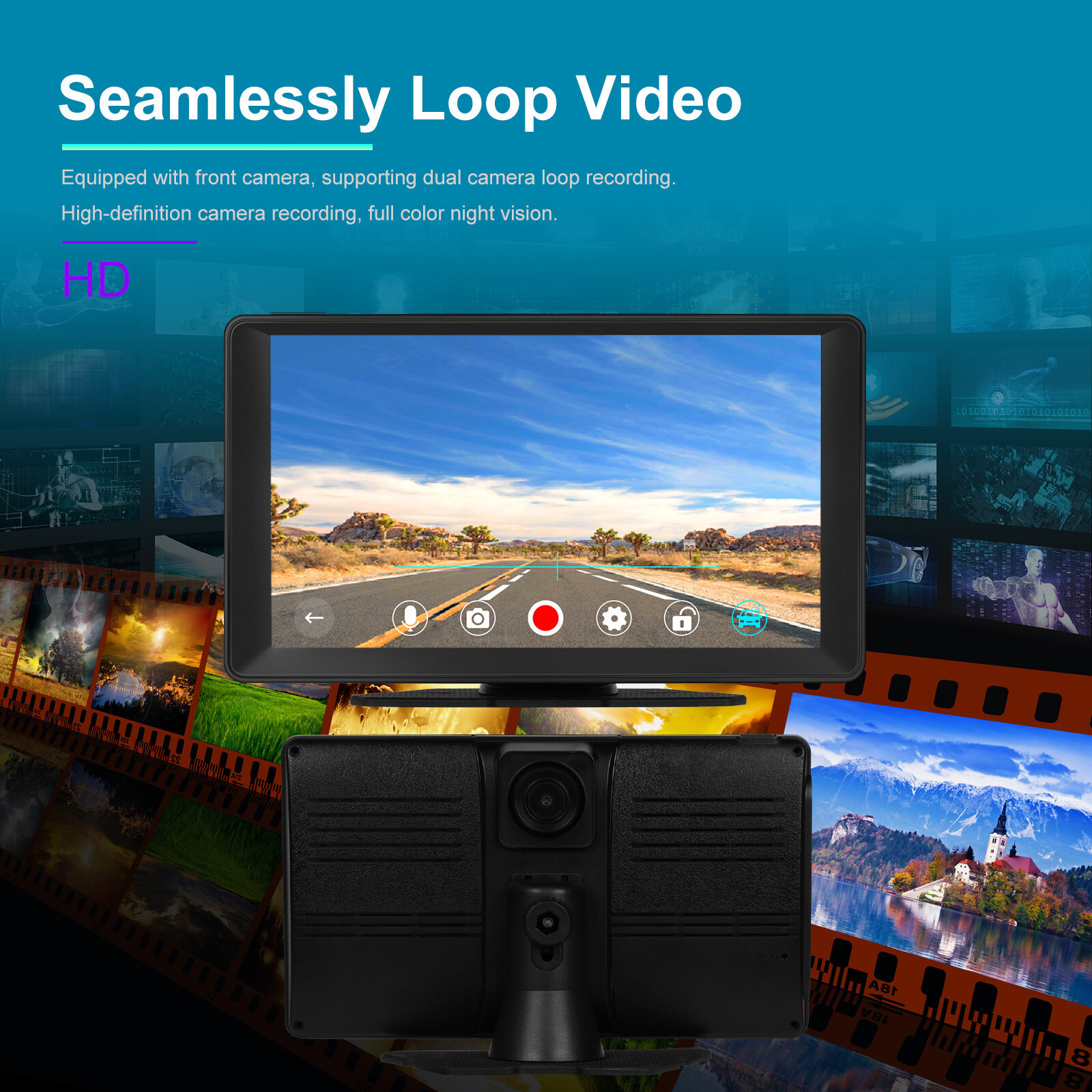 9” Dash Cam Car DVR Camera Video Recorder Portable Monitor Carplay Android Auto