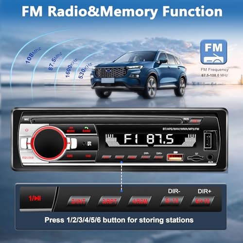 Bluetooth Car Stereo – Handsfree & App Control – Single DIN – Car Radio Audio
