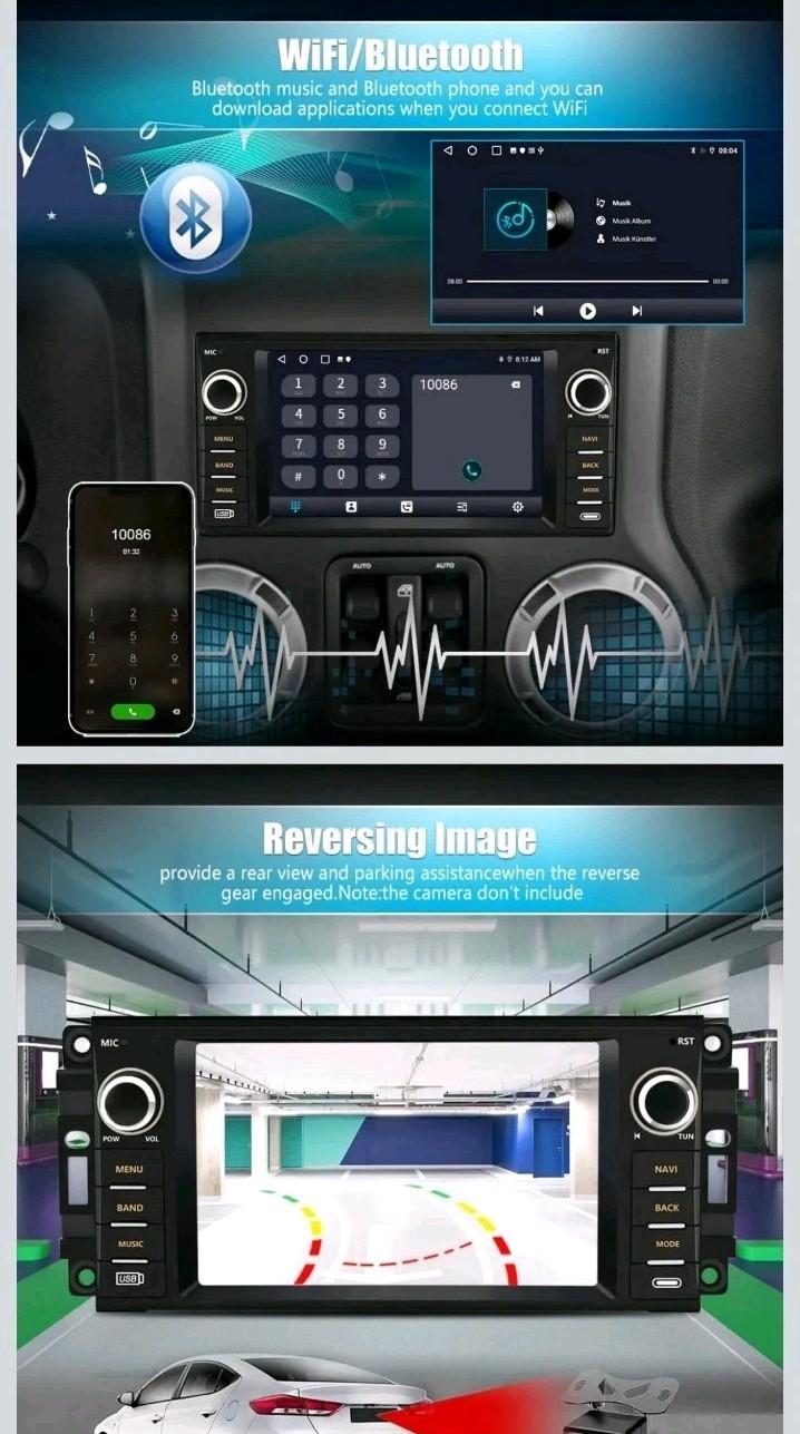Android 13 Car Stereo 7″ Touch Screen 2+32GB for Jeep Dodge Chrysler RAM GPS BT