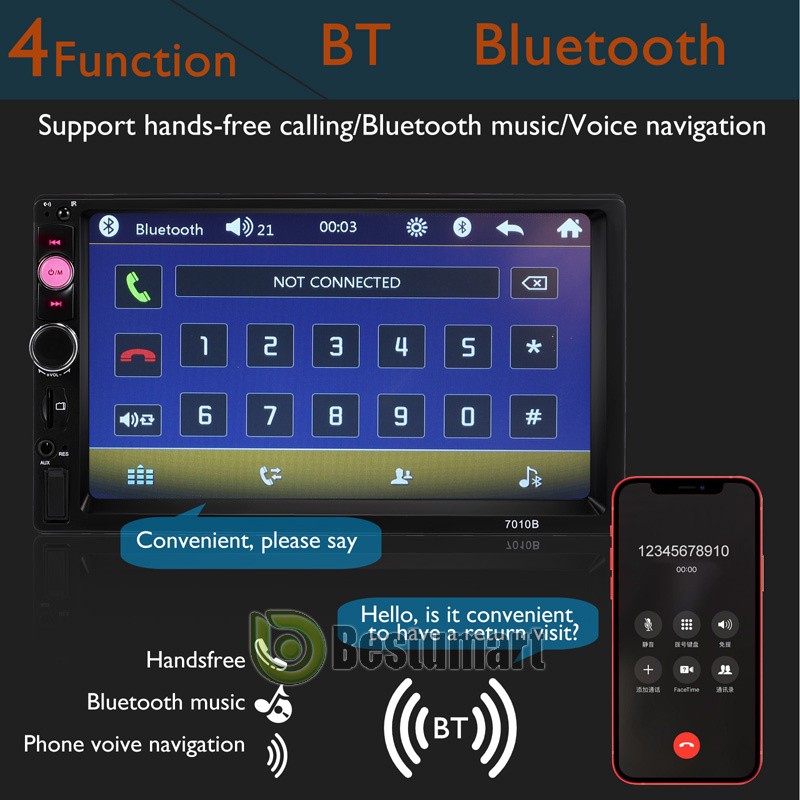 7″ Double 2 DIN Car MP5 Player Bluetooth Touch Screen Stereo Radio With Camera