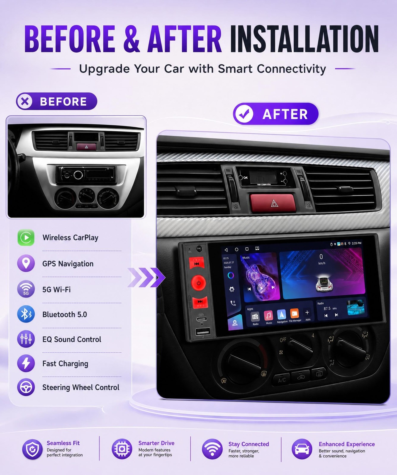 6 Inch Single Din Car Stereo, Android 15 Car Radio 4G+64G, Wireless Carplay &…