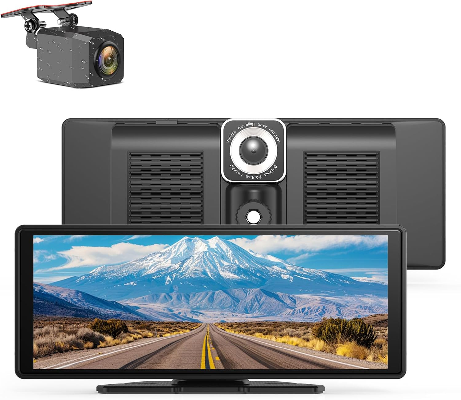 10.26″ Portable Carplay Screen with 4K Dash Cam & Wireless Car Audio