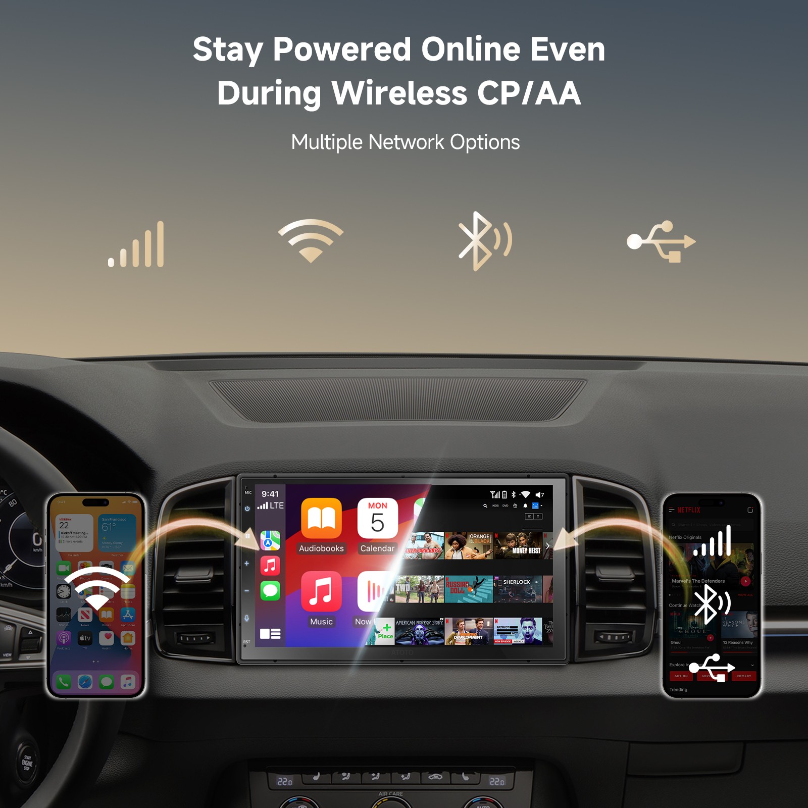 ATOTO S8 MS Double-DIN Car Stereo Wireless CarPlay & Android Auto,4G LTE Navi