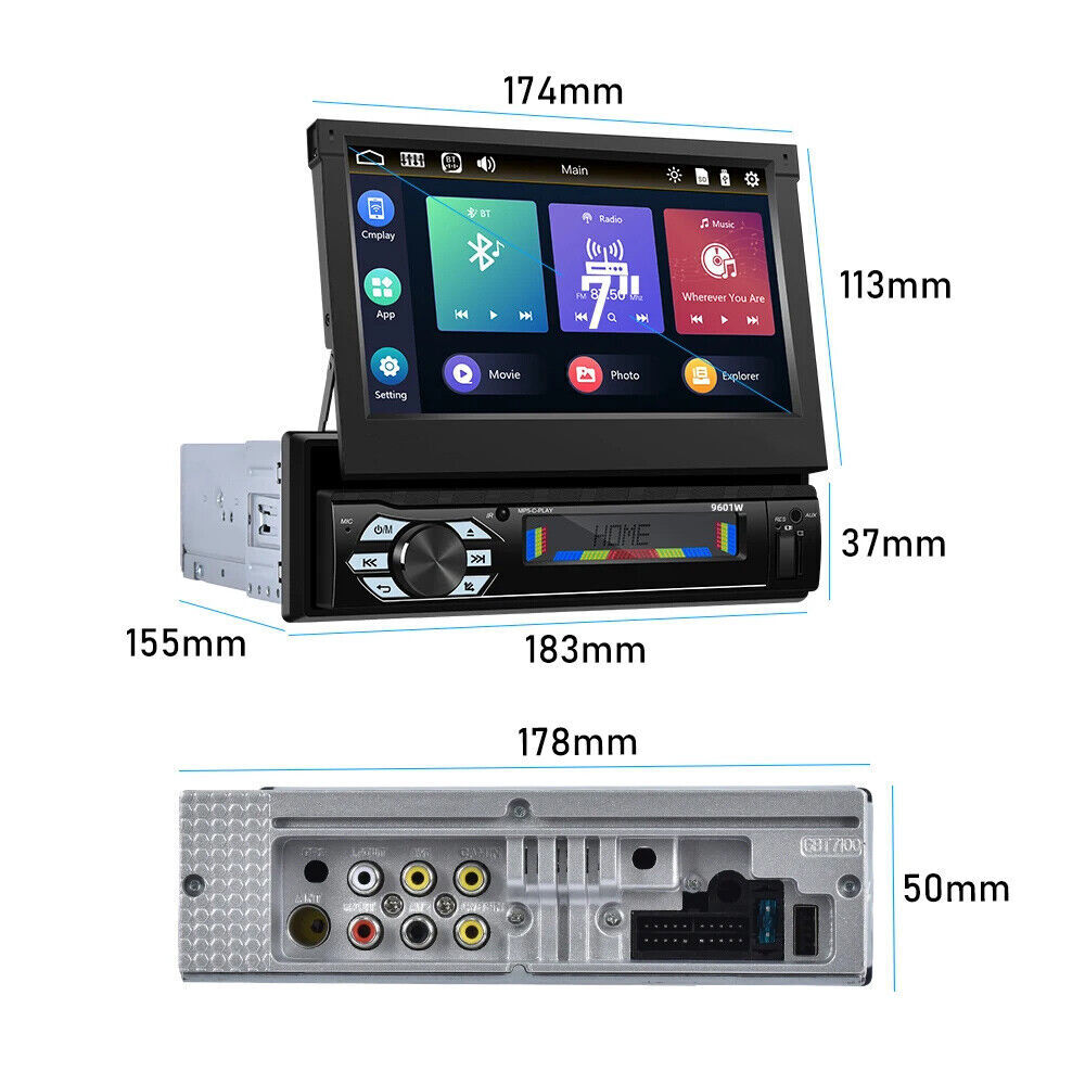 1 DIN 7″ Carplay Car Radio Stereo Flip Out Player Touch Screen Bluetooth GPS+cam