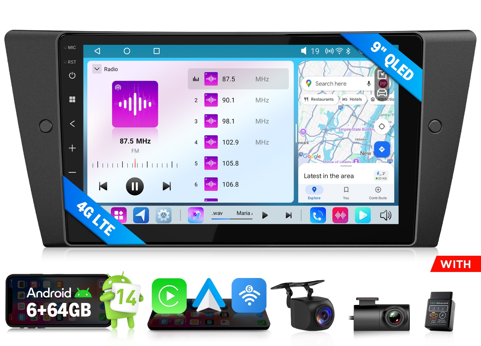 E90X7S 9″Android 14 Apple CarPlay Car Stereo for BMW 3 Series 2006-2011 E90 6+64