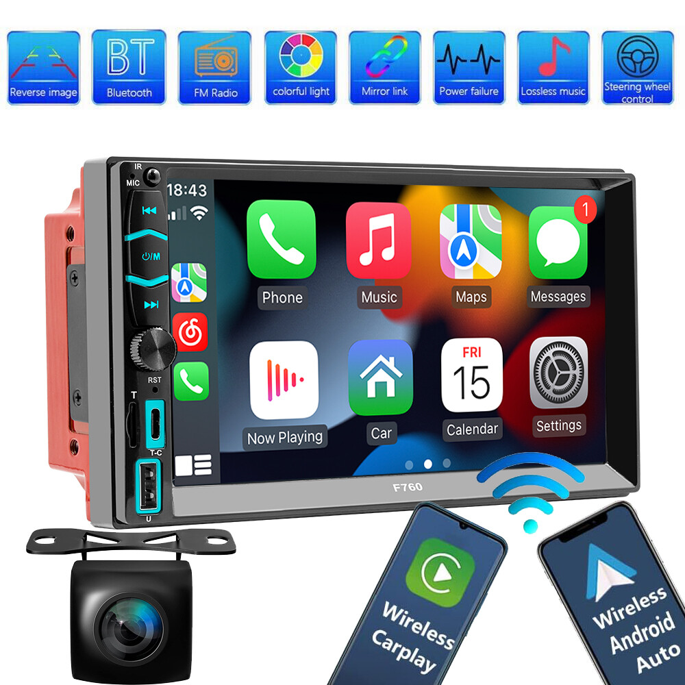 Apple CarPlay 7″ Double 2Din Car Stereo Radio Android Auto Touch Screen + Camera