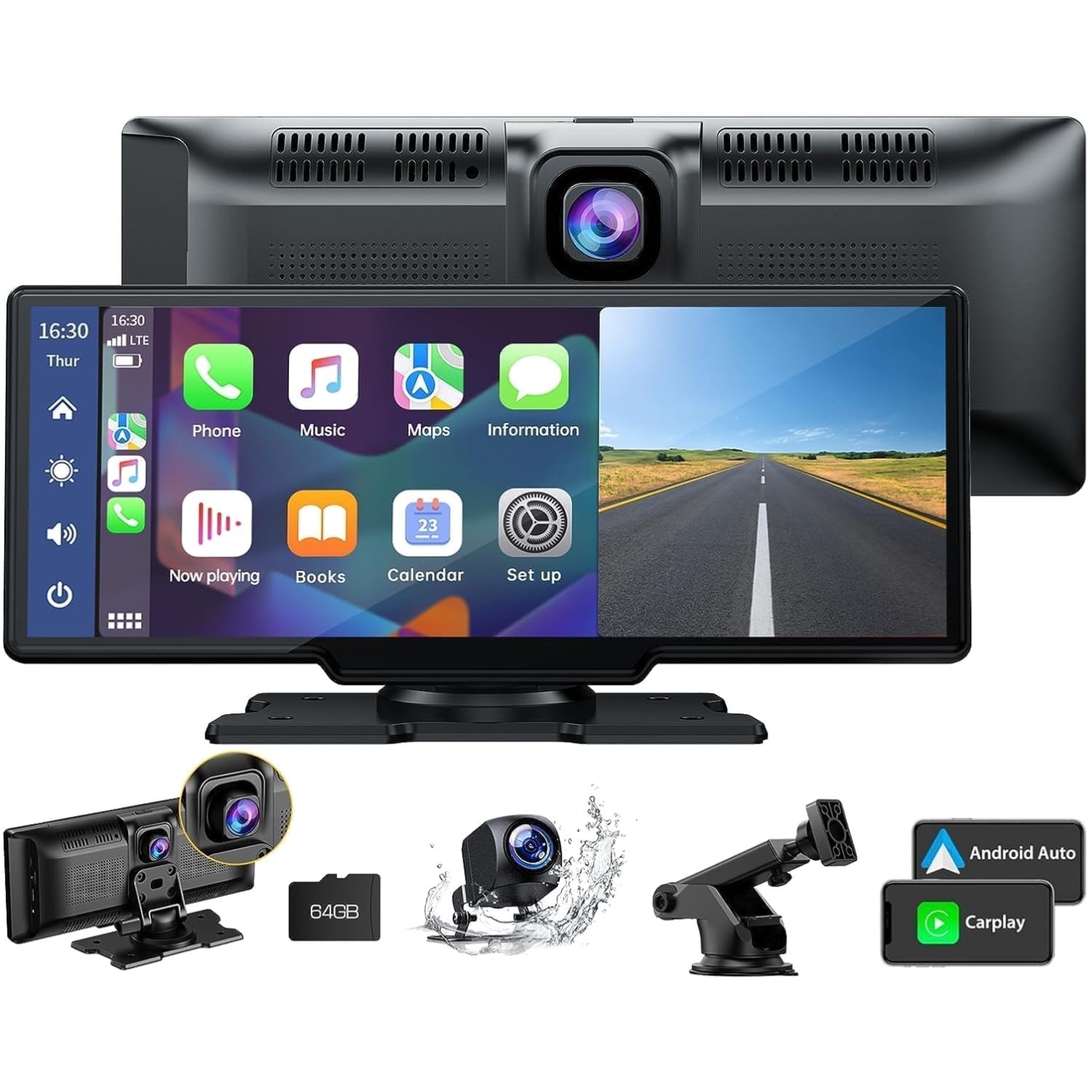 9.26″ Wireless Carplay & Android Auto with 2.5K Dash Cam & 1080P Backup Camera