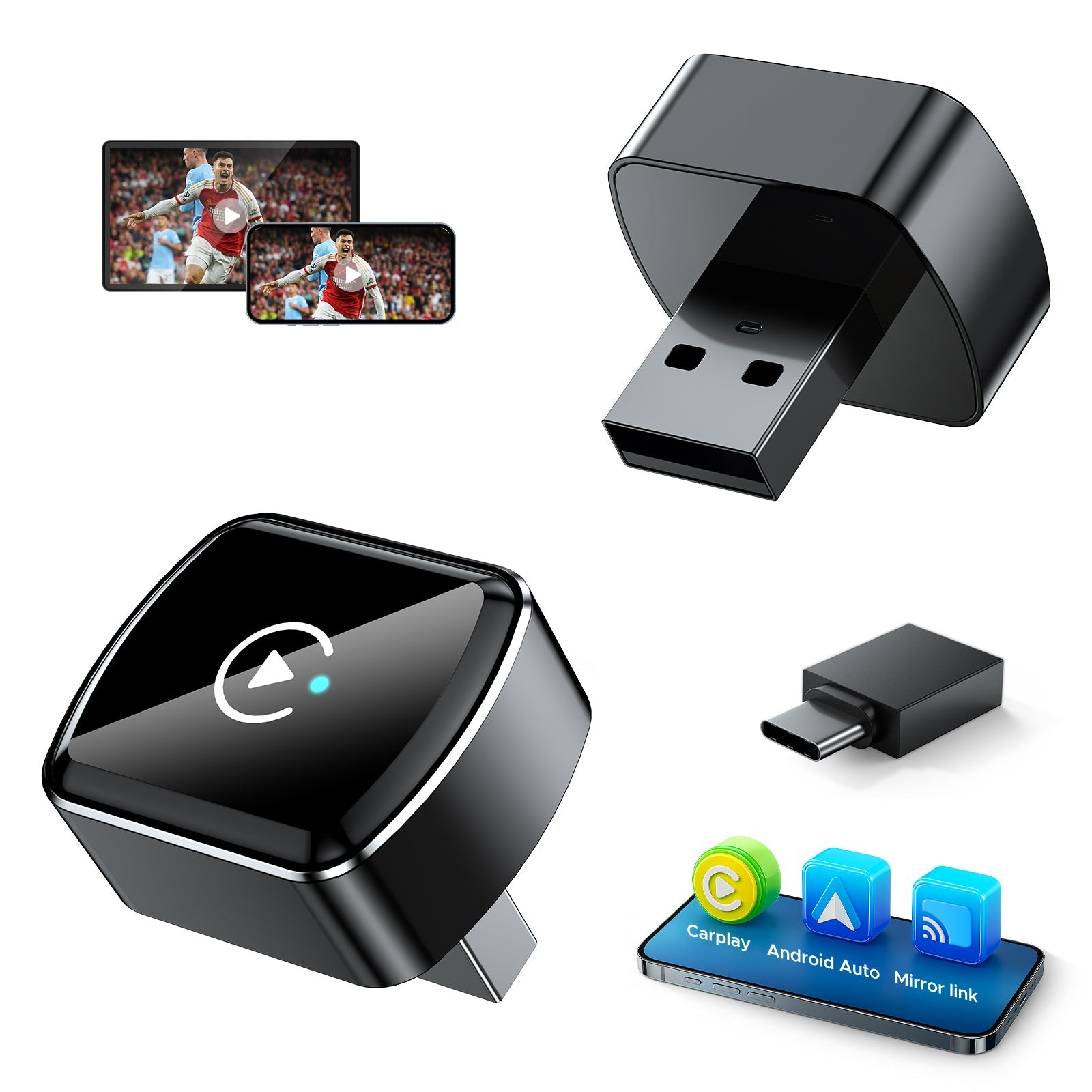 4-IN-1 Wireless CarPlay Adapter & Android Auto Wireless Adapter Plug & Play USB