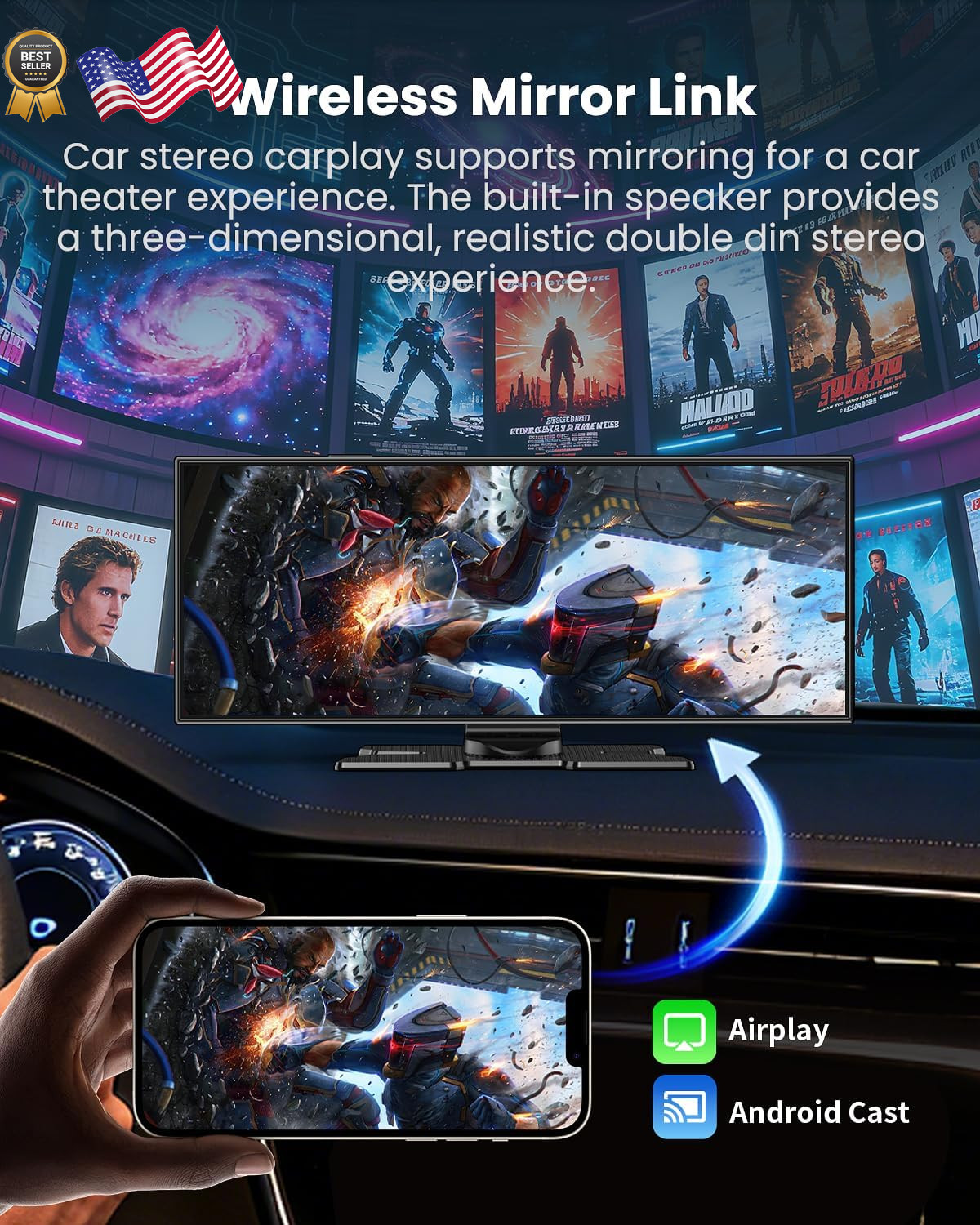 Largest 11.5″Wireless CarPlay Screen for Car,Portable A-pple Car Play & Andro