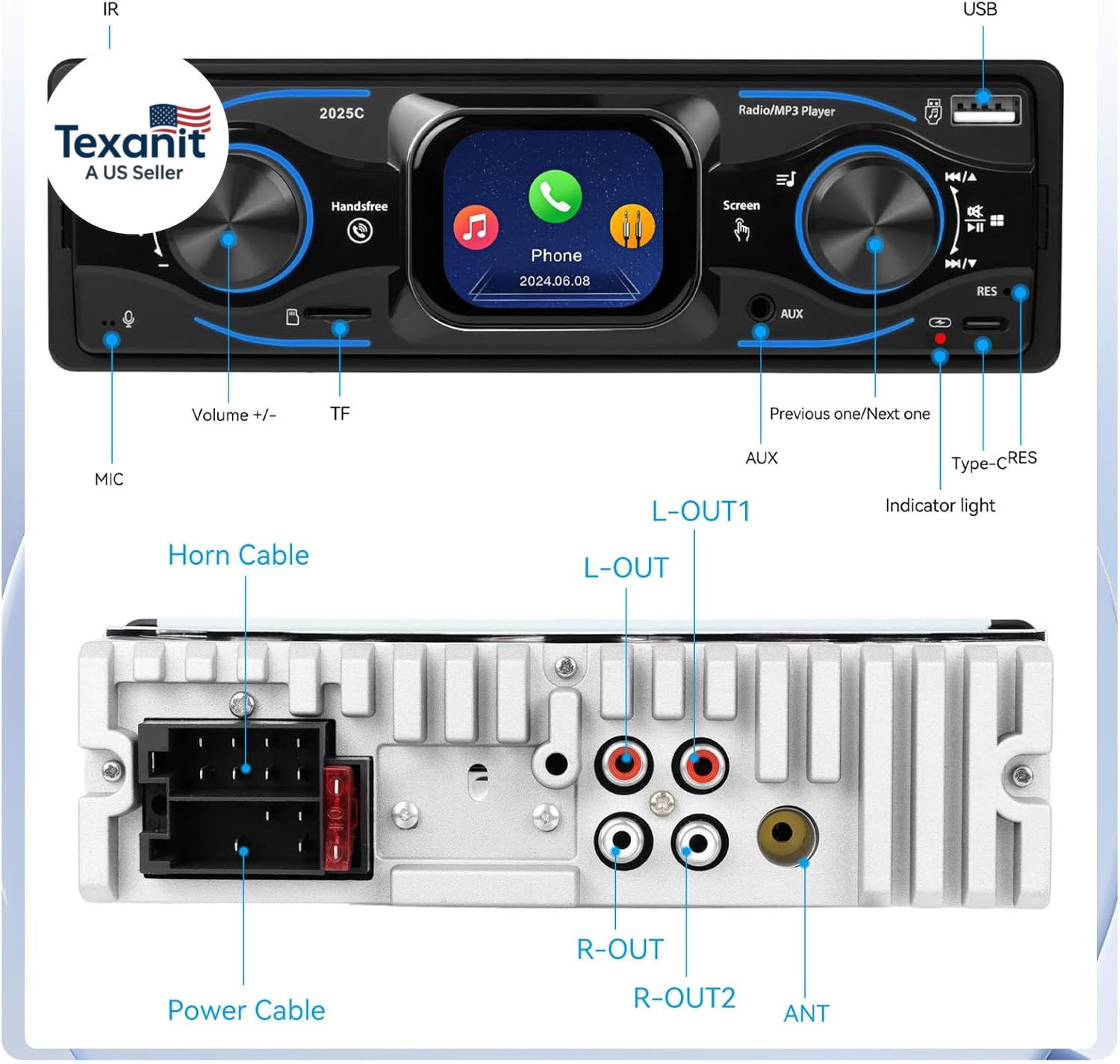 Single Din Car Stereo Marine Radio Bluetooth Multimedia Car Audio Receivers with
