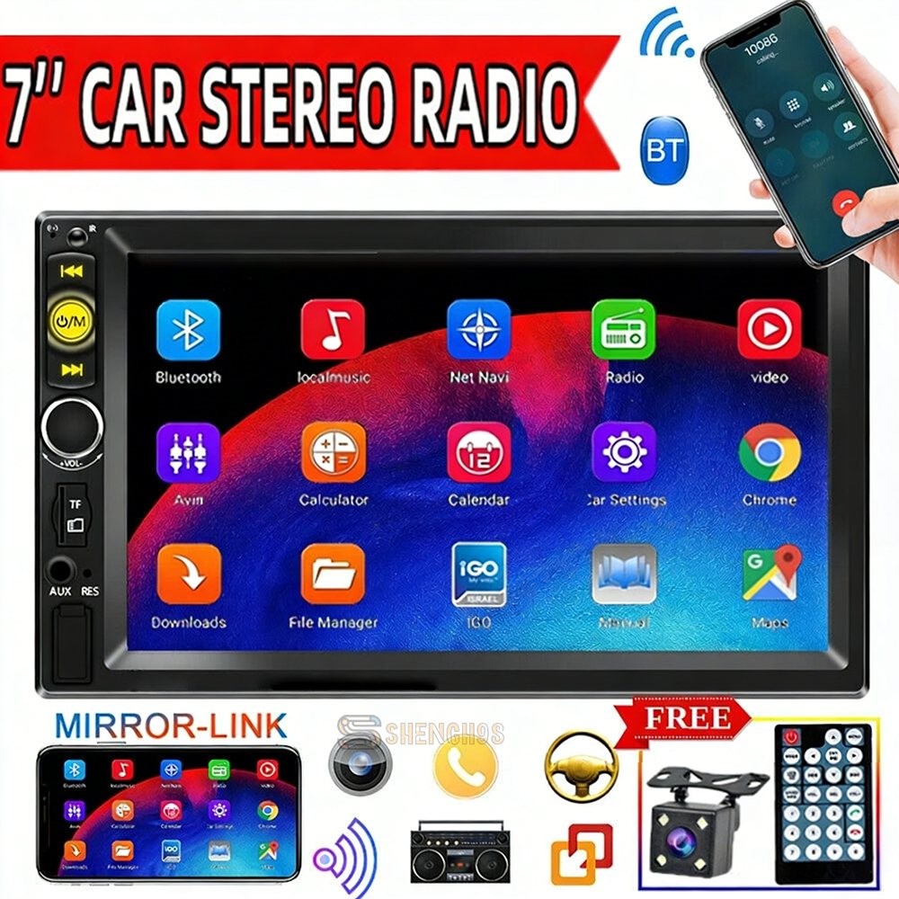 HD Touch Double 2DIN Car Stereo Bluetooth Radio Mirror Link for GPS+ Rear Camera
