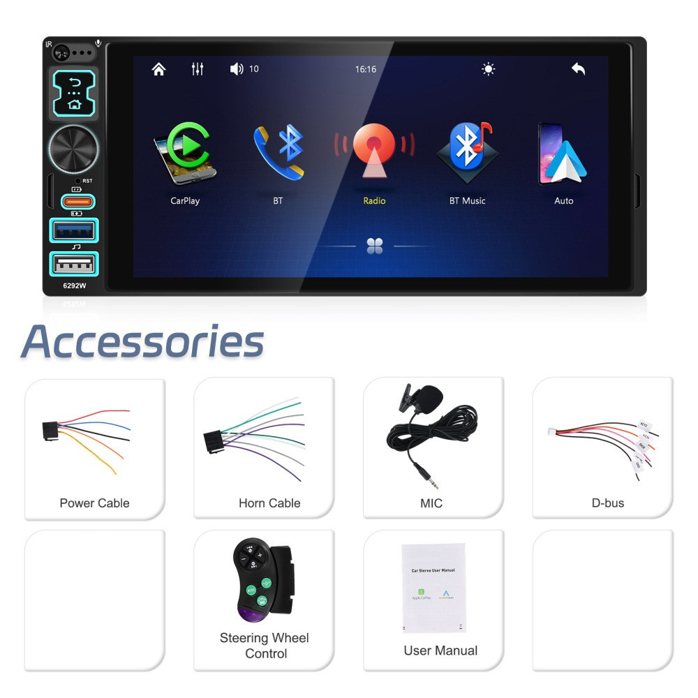 6.9 Inch SINGLE DIN CAR STEREO WIRELESS CARPLAY TOUCHSCREEN BLUETOOTH RADIO USB