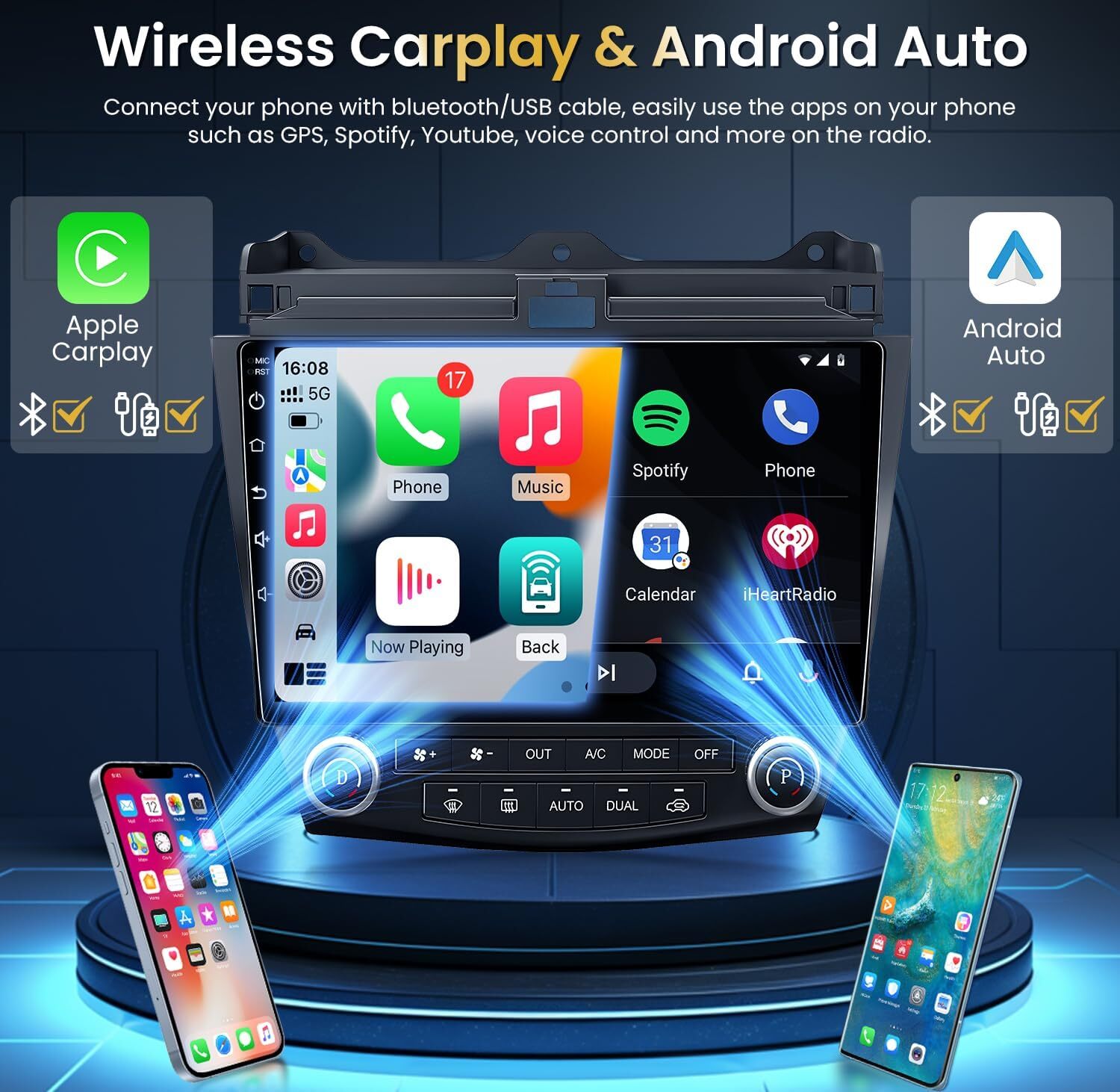 Auto GPS Carplay Stereo Radio Navigation with Backup Camera For Honda 2003-2013