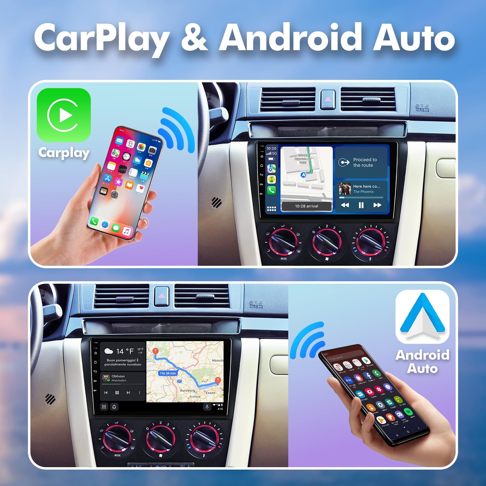 1+32G Android 13 Double Din Car Stereo for Mazda 3 2004-2009 with 9 Inch Touc…