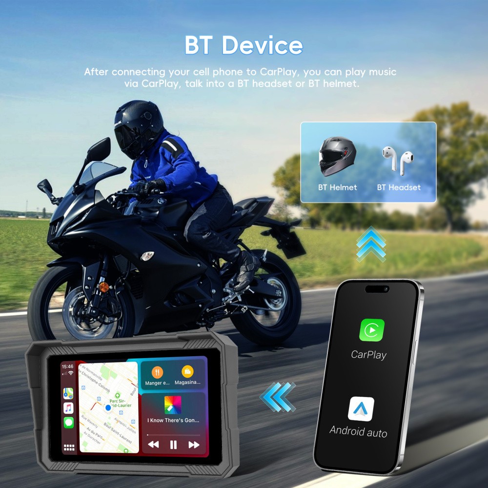 5″ Waterproof Motorcycle Portable Wireless Apple Carplay Android Auto Car Stereo