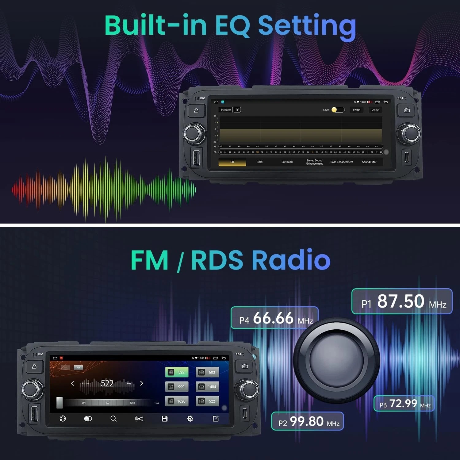 Dodge Ram 1500 2002-2005 Android 13 Car Stereo 2+64G Carplay w 6.8″ Screen