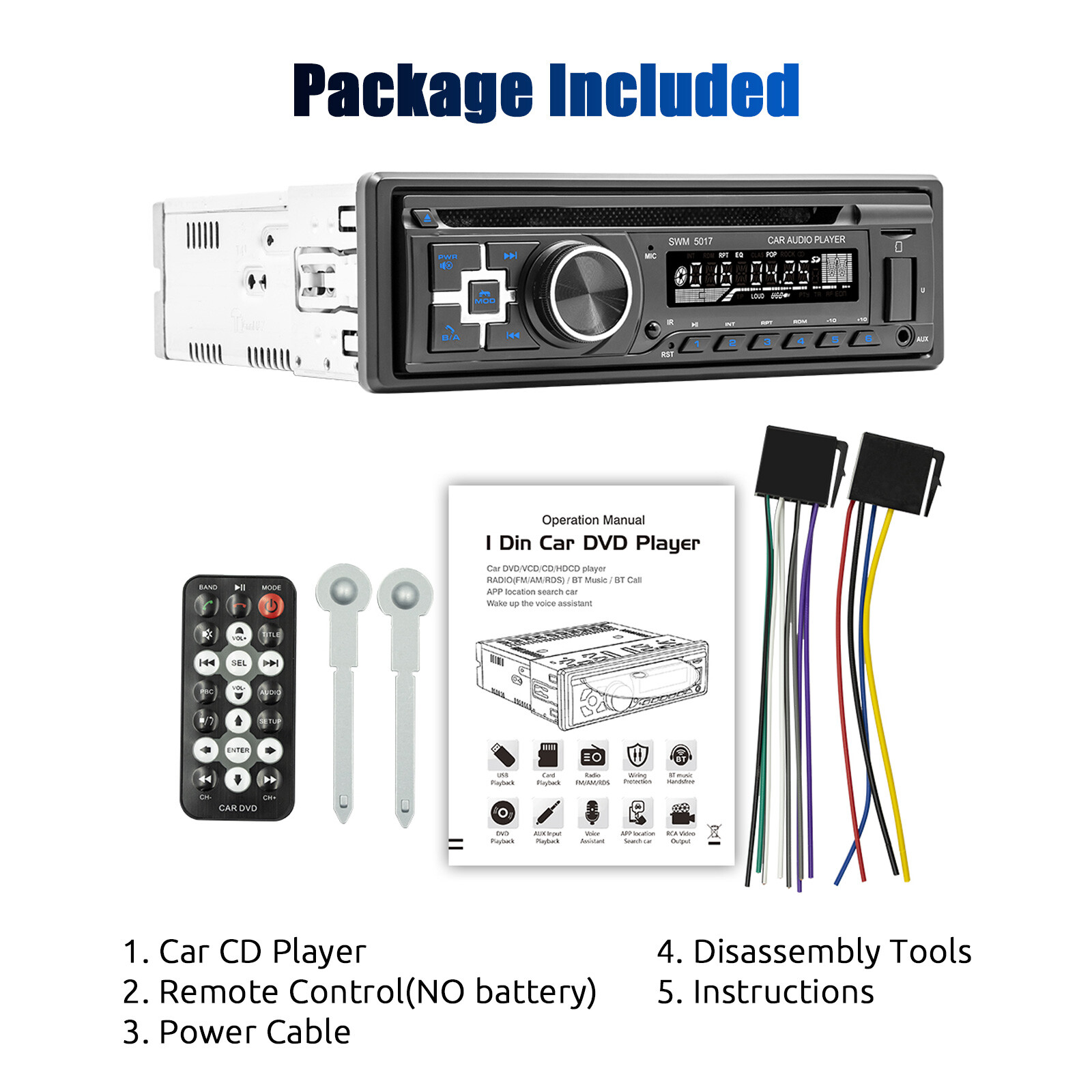 1DIN Car Stereo Bluetooth DVD Radio CD MP3 Player USB/AUX/ FM In-dash Audio New