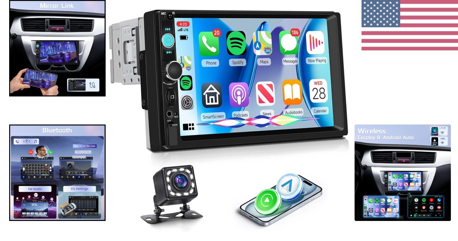 7 Inch Single Din Car Stereo MP5 Multimedia Player with Wireless Carplay Andr…