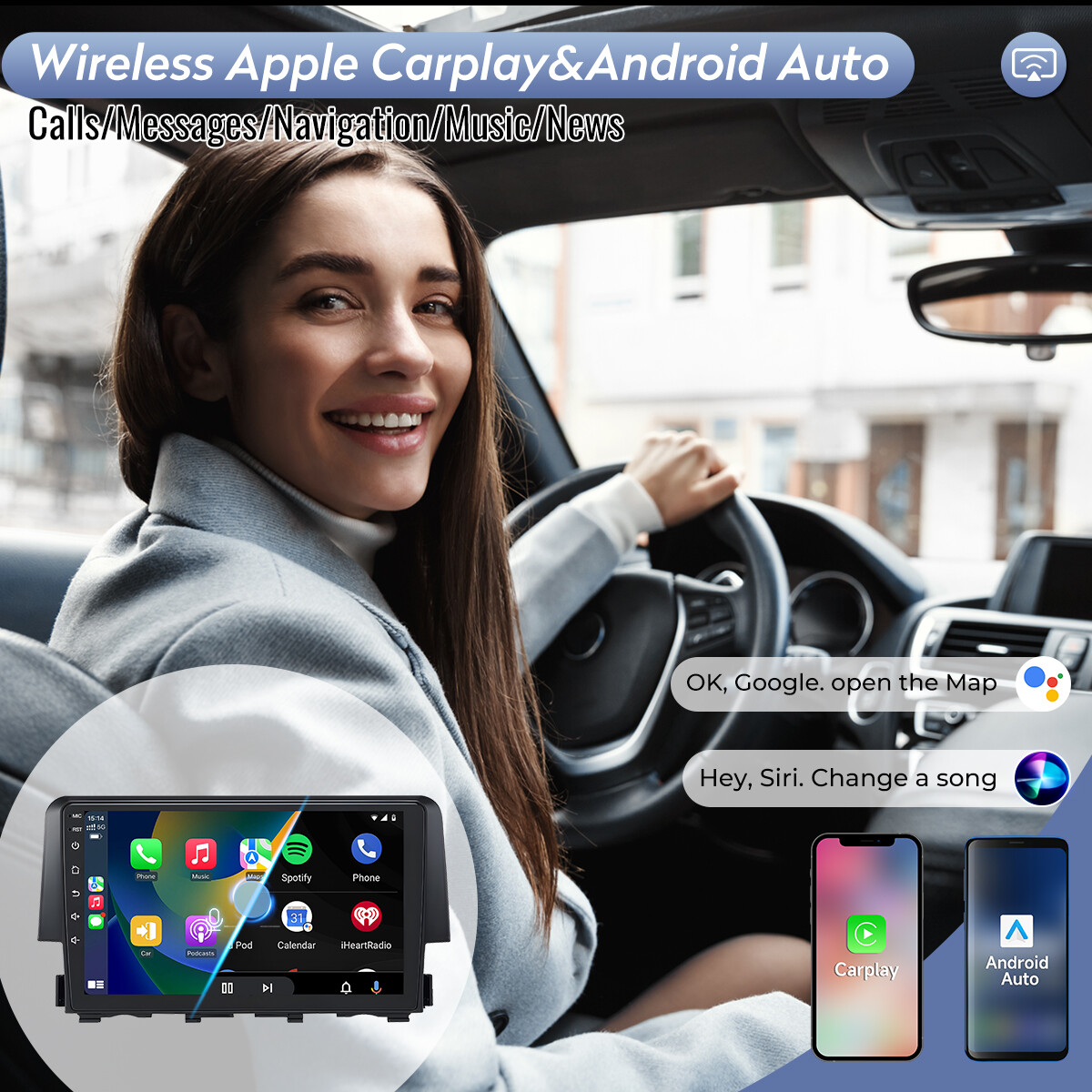 9″ 32G FOR HONDA CIVIC 2016-20 CAR STEREO RADIO GPS WIFI APPLE CARPLAY 1280*800