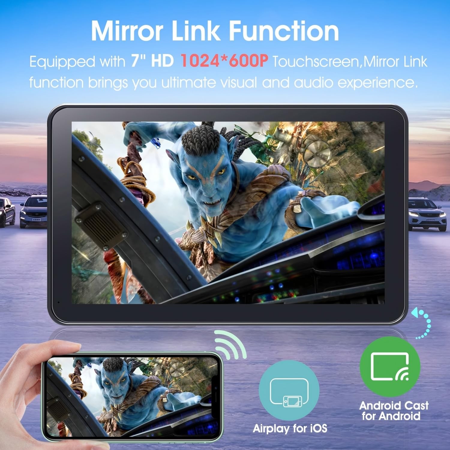 Carplay Screen for Car, 7″ HD Wireless Apple CarPlay & Android Auto