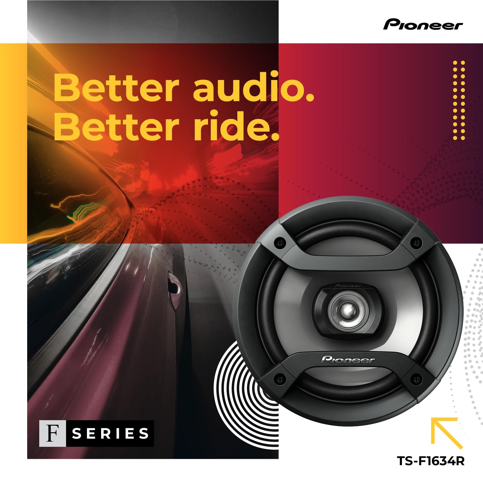 F-Series TS-F1634R 6.5” 2-Way Speakers (Pair) – 200W Max, Balanced Sound + Smoot