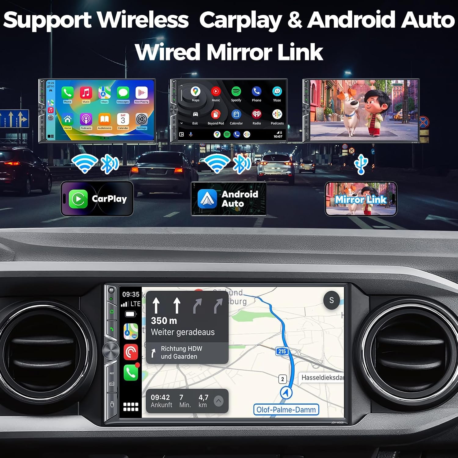 7-Inch Double DIN Car Stereo with Wireless CarPlay/Android Auto Bluetooth FM/AM