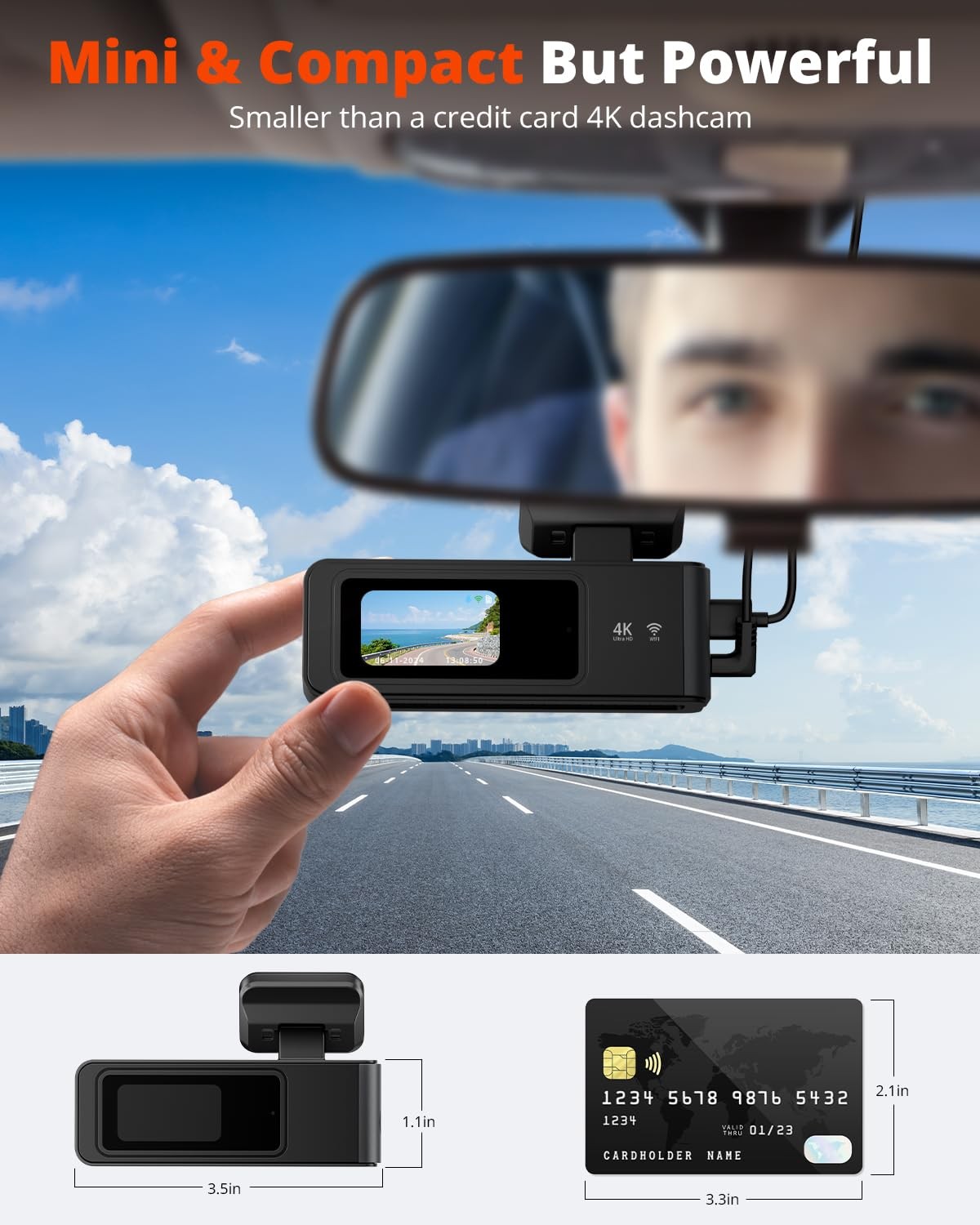 Kingslim 4K Dash Cam Front and Rear with 64GB SD Card, 5G WiFi Dash Camera for C
