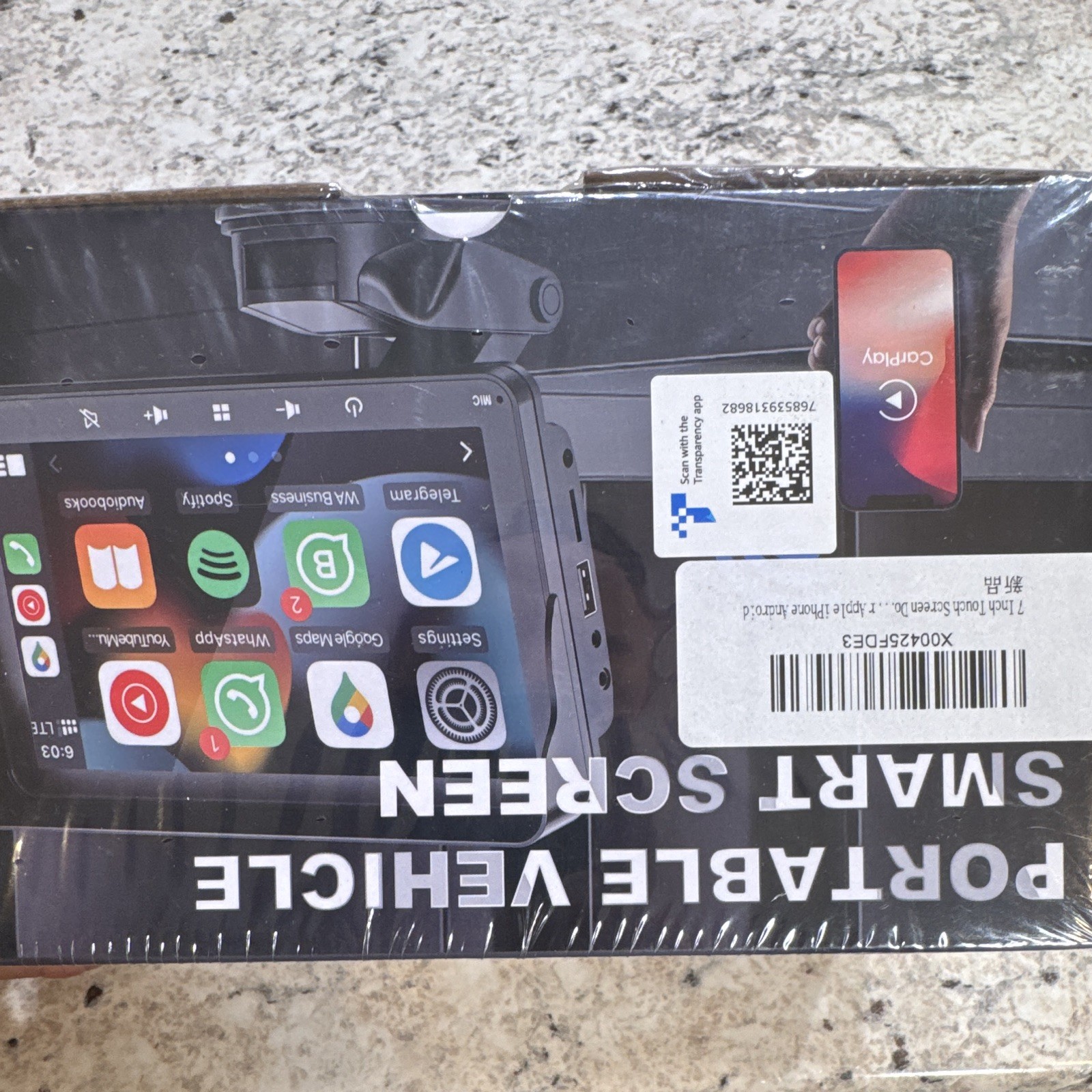 Portable Vehicle Smart Screen 7in Touchscreen CarPlay Android Auto Bluetooth USB
