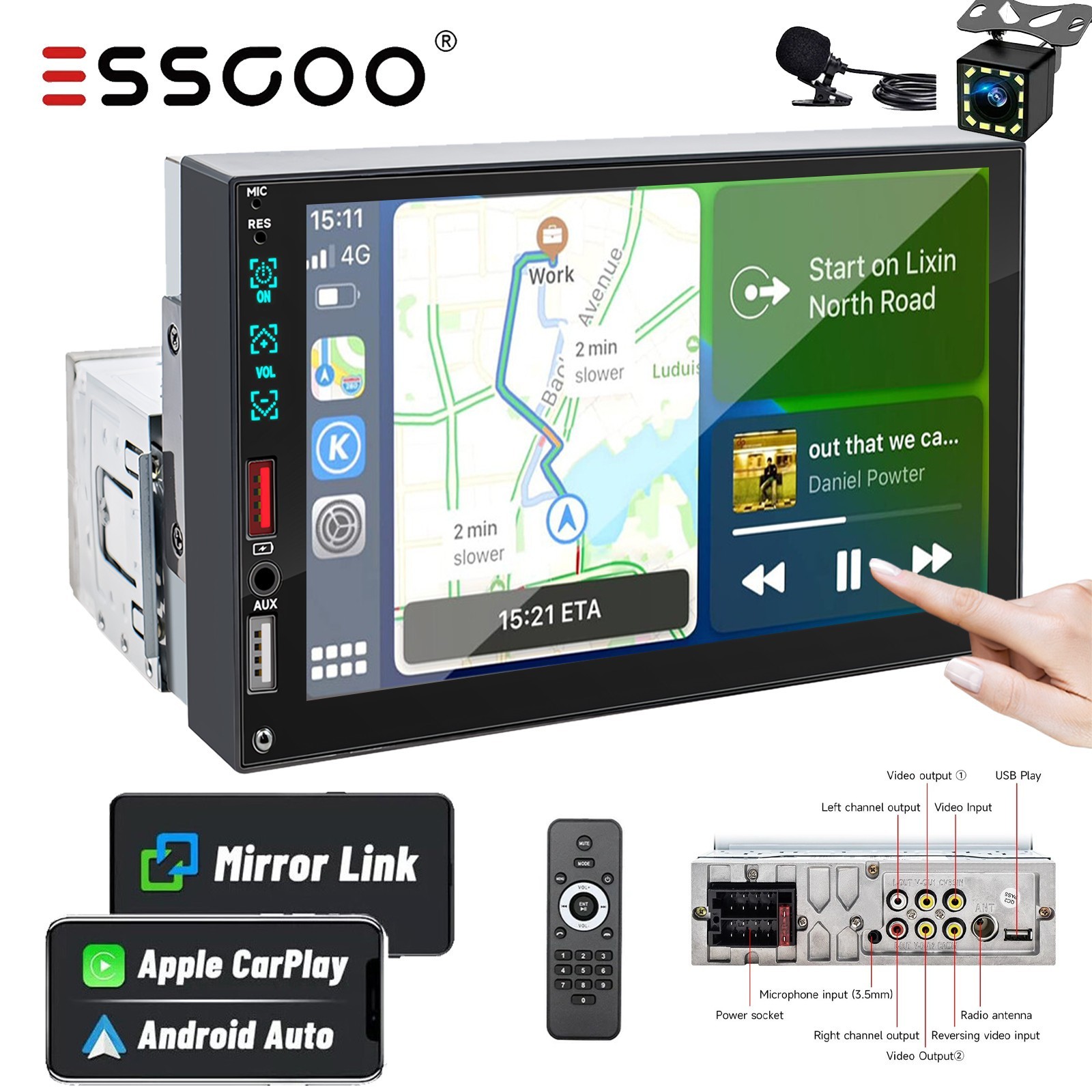 1 Din 7″ Car Stereo Radio Bluetooth with Carplay Touch Screen MP5 Player +Camera