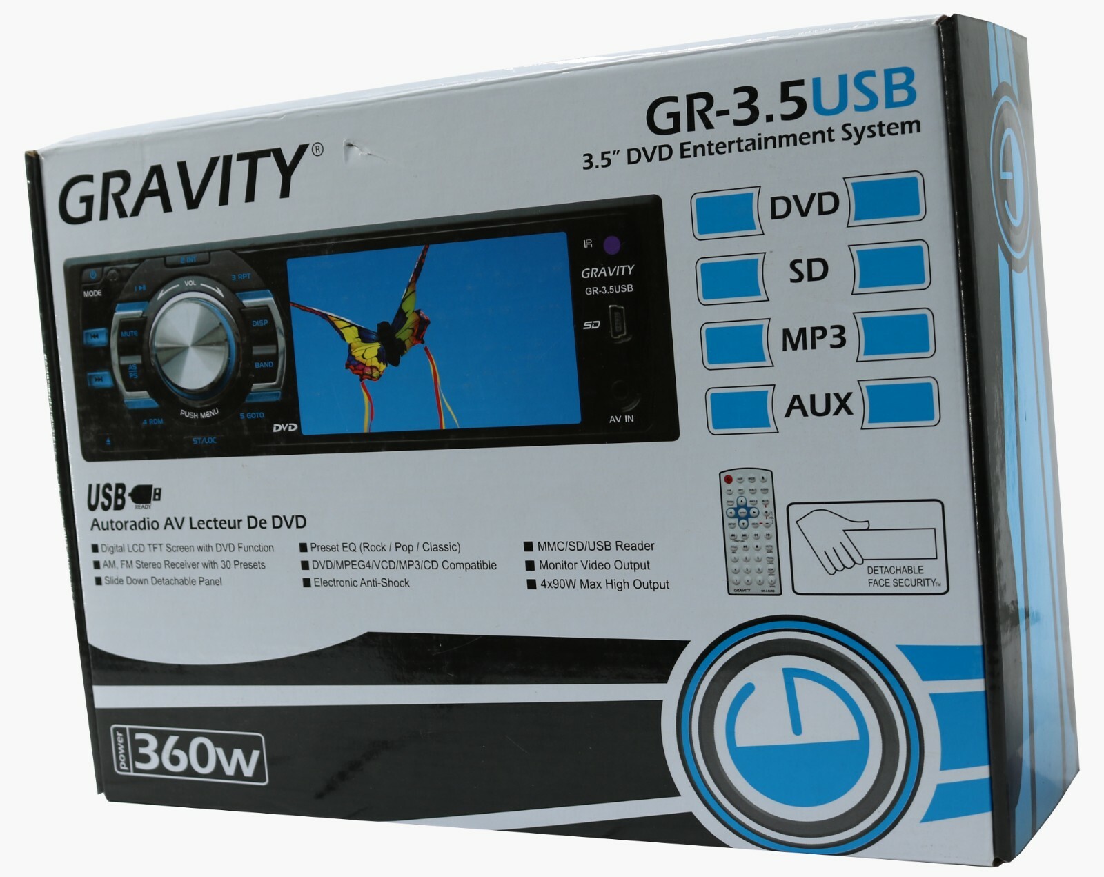 Gravity GR-3.5USB Car Audio DVD Entertainment System w / 3.5″ TFT Screen
