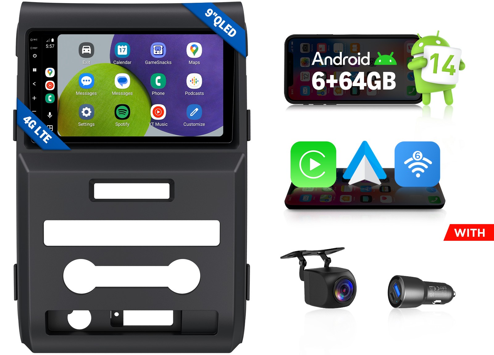 Eonon FDF1X7S For Ford F-150 Android 9″ QLED 6+64 Car Stereo Apple CarPlay FM AM
