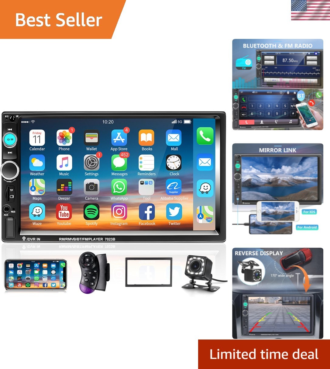 7 Inch Double Din Car Stereo: Bluetooth, Multimedia & Rear View Camera