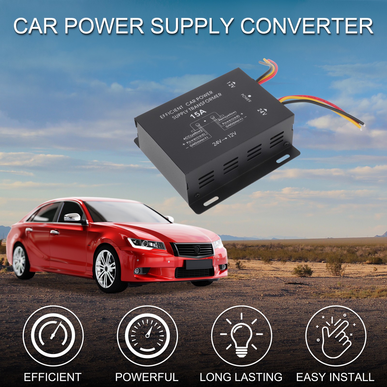 Trucks 24V Step Down to 12V Car Power Supply Converter Module 15A Compatible