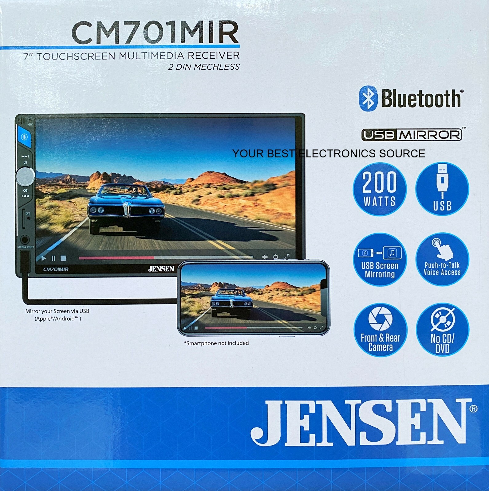 NEW Jensen CM701MIR 2-DIN Digital Media Car Stereo w/ 7″ LCD, Bluetooth