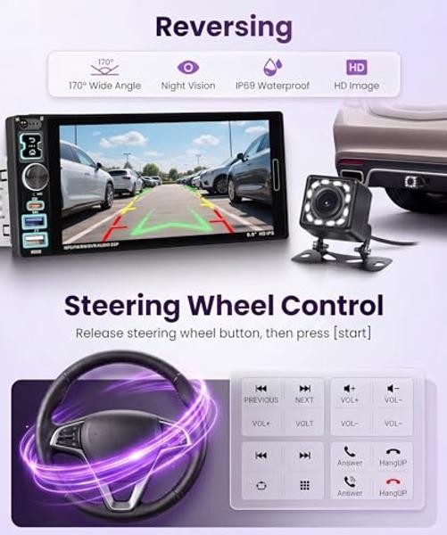 Car Stereo Single Din CarPlay Android Auto, 1 Din Car 6.9 inch Wired Carplay