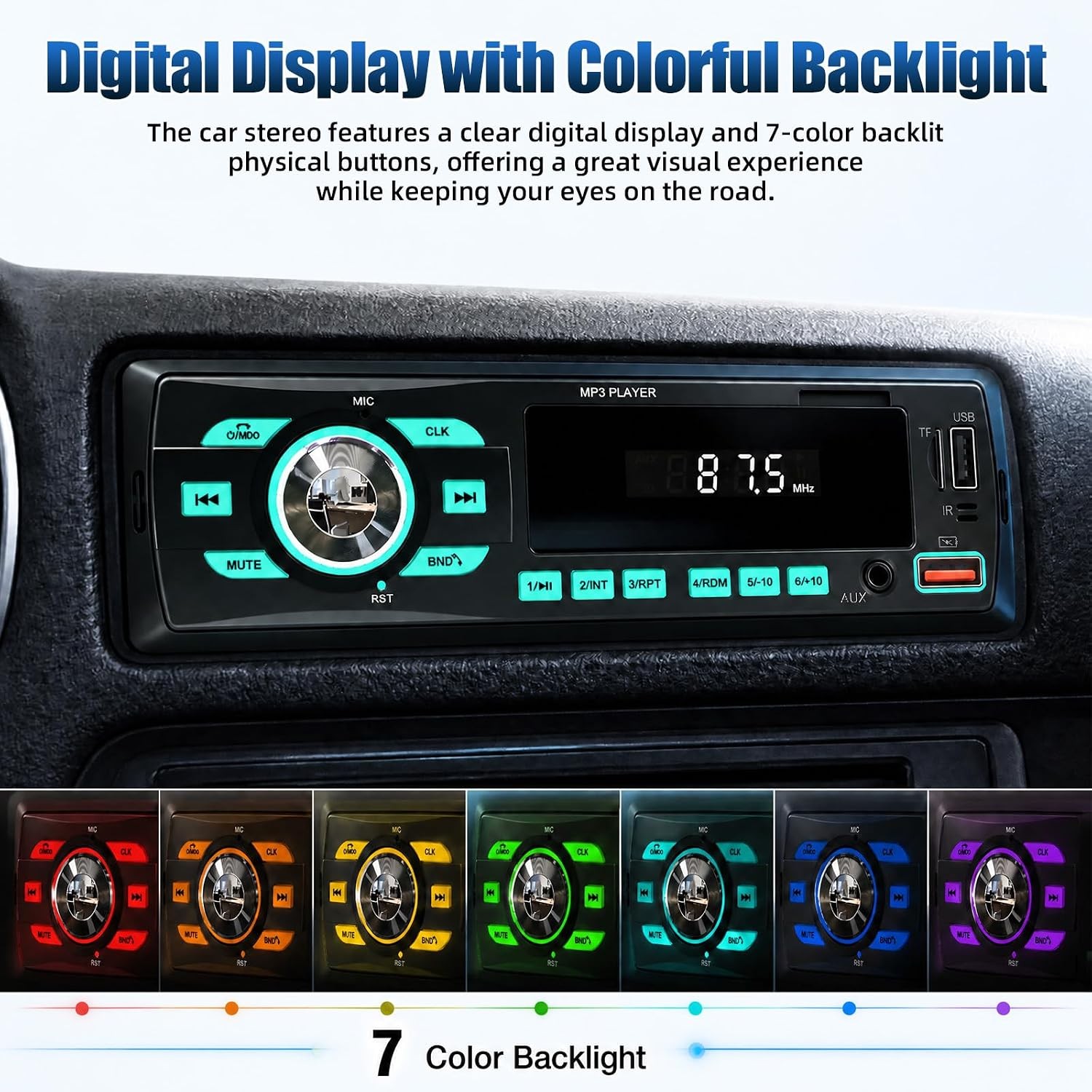 Car Radio Bluetooth Single DIN Car Stereo Audio, Car Audio with Dual P4